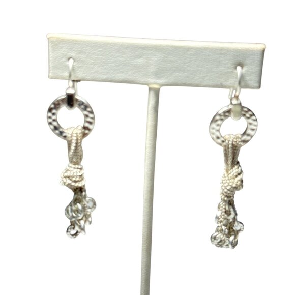 Sterling Silver Dangle Earrings Hammered Circle Knot Tassel Drop Jewelry - Picture 6 of 9